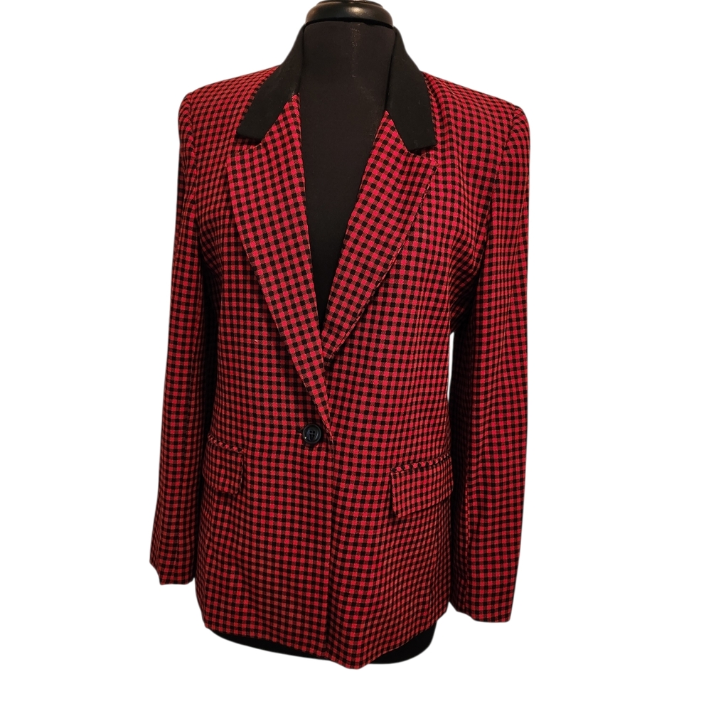 Red and Black Checkered Women's Blazer